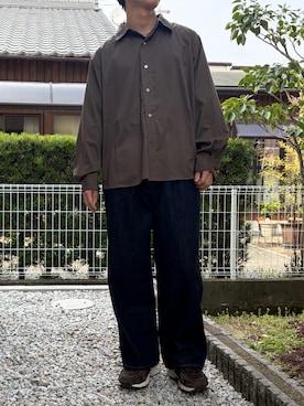 「CASPER JOHN（キャスパージョン）のHard workers shirts/ハードワーカーズシャツ（シャツ/ブラウス、ブラウン系）」を使った、dai31さん（メンズ・165cm）の春コーディネート