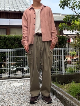 「CASPER JOHN（キャスパージョン）のWave knit shirts/ウェーブニットシャツ（シャツ/ブラウス、ピンク系）」を使った、dai31さん（メンズ・165cm）の春コーディネート