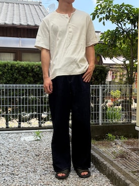 「WYM LIDNM（ウィム バイ リドム）のREFINED RIB STRETCH HENLEY TEE（Tシャツ/カットソー、ホワイト系）」を使った、dai31さん（メンズ・165cm）の夏コーディネート