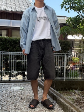 「WYM LIDNM（ウィム バイ リドム）のMICRO SPAN BASIC SHIRT（シャツ/ブラウス、ブルー系）」を使った、dai31さん（メンズ・165cm）の春コーディネート