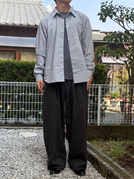 「WYM LIDNM（ウィム バイ リドム）のMICRO SPAN BASIC SHIRT（シャツ/ブラウス、ブルー系）」を使った、dai31さん（メンズ・165cm）の春コーディネート