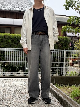 「CASPER JOHN（キャスパージョン）のSmooth U neck cut sew/スムースUネックカットソー（Tシャツ/カットソー、ブラック系）」を使った、dai31さん（メンズ・165cm）の春コーディネート