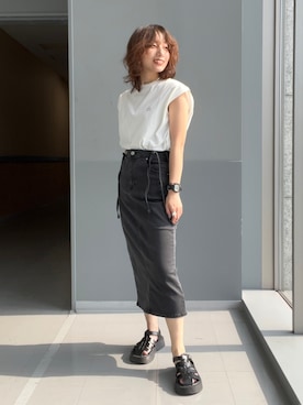 「Lee」｜「アイテム（サンダル）」を使った、misakiさん（レディース・155cm）の夏コーディネート