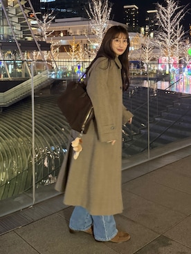 「アイテム（ステンカラーコート）」を使った、Emiriさん（レディース・162cm）の冬コーディネート