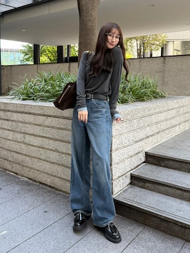「アイテム（ベルト）」を使った、Emiriさん（レディース・162cm）の秋コーディネート
