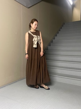「FORK&SPOON(フォークアンドスプーン)のFORK&SPOON シアーチェックシャツ(シャツ/ブラウス、ベージュ系)」を使った、Manaさん(レディース・161cm)の夏コーディネート