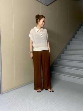 「URBAN RESEARCH Sonny Label(アーバンリサーチサニーレーベル)のドライタッチワッシャーカットイージーパンツ(その他パンツ、ブラウン系)」を使った、Manaさん(レディース・161cm)の夏コーディネート