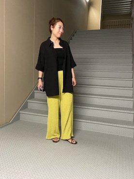 「URBAN RESEARCH Sonny Label(アーバンリサーチサニーレーベル)のコットンサッカーオーバーシャツ(シャツ/ブラウス、ブラック系)」を使った、Manaさん(レディース・161cm)の夏コーディネート