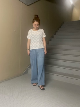 「URBAN RESEARCH Sonny Label(アーバンリサーチサニーレーベル)のベーシックレースTシャツ(Tシャツ/カットソー、ホワイト系)」を使った、Manaさん(レディース・161cm)の夏コーディネート