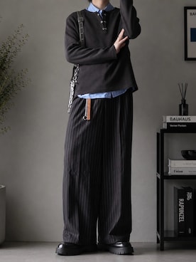 「アイテム（スラックス）」を使った、つぐ吉さん（メンズ・173cm）の秋コーディネート