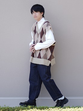 「アイテム（ベスト）」を使った、つぐ吉さん（メンズ・172cm）の秋コーディネート