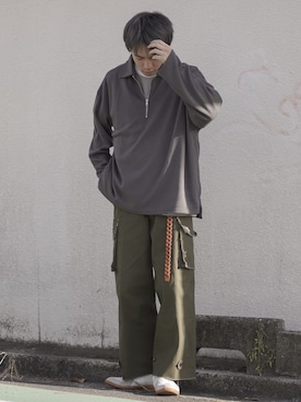 「ETELIO（エテリオ）の【2点セット】梨地ポケット付きクルービッグTシャツ＆ロングタンクトップアンサンブルセット（Tシャツ/カットソー）」を使った、つぐ吉さん（メンズ・172cm）の秋コーディネート