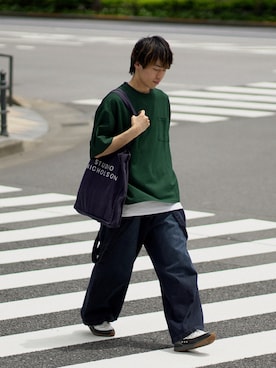 「STUDIO NICHOLSON（スタジオニコルソン）のアイテム（トートバッグ）」を使った、つぐ吉さん（メンズ・173cm）の春コーディネート