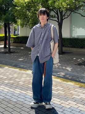 「molk（モルク）の【molk】ボリュームソールキャンバススニーカー（スニーカー）」を使った、つぐさん（メンズ・173cm）の夏コーディネート