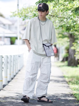 「ADER error（アーダーエラー）のアイテム（帽子）」を使った、つぐ吉さん（メンズ・172cm）の夏コーディネート