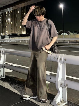 「cussil（クシル）の【cussil/クシル】フェードグラデーションガーメントダイ半袖Tシャツ（Tシャツ/カットソー）」を使った、つぐ吉さん（メンズ・173cm）の夏コーディネート
