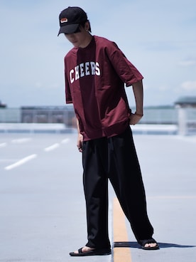 「ADER error（アーダーエラー）のアイテム（帽子）」を使った、つぐ吉さん（メンズ・172cm）の夏コーディネート