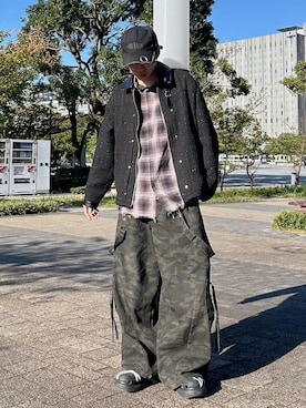 「アイテム（カーゴパンツ）」を使った、つぐ吉さん（メンズ・173cm）の秋コーディネート
