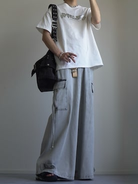 「ADRER（アドラー）のheavy weight graphic / line stone T shirt（Tシャツ/カットソー）」を使った、つぐ吉さん（メンズ・173cm・20代）の夏コーディネート