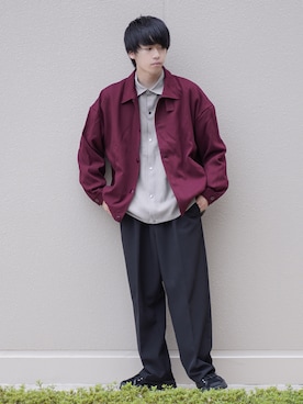 「ワインレッド」｜「アイテム（ブルゾン）」を使った、つぐ吉さん（メンズ・172cm）の秋コーディネート