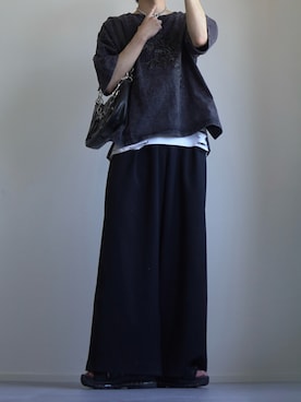 「cussil（クシル）の【cussil/クシル】ピグメントスノーウォッシュ加工フラワー刺繍オーバーサイズハーフスリーブTシャツ（Tシャツ/カットソー）」を使った、つぐ吉さん（メンズ・173cm）の夏コーディネート