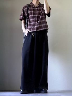 「LUENNA（ルエナ）の【LUENNA】Open Collar Short Sleeve Check Shirt / オープンカラー半袖チェックシャツ（シャツ/ブラウス、ブラウン系）」を使った、つぐ吉さん（メンズ・173cm）の春コーディネート
