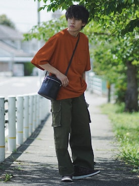 「ETELIO（エテリオ）の【2点セット】梨地ポケット付きクルービッグTシャツ＆ロングタンクトップアンサンブルセット（Tシャツ/カットソー）」を使った、つぐ吉さん（メンズ・172cm）の夏コーディネート