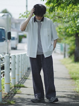 「ETELIO（エテリオ）の【2点セット】梨地ポケット付きクルービッグTシャツ＆ロングタンクトップアンサンブルセット（Tシャツ/カットソー）」を使った、つぐ吉さん（メンズ・172cm）の春コーディネート