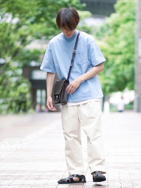 「MinoriTY（マイノリティ）の2タックテーパードワイドパンツ【MinoriTY × WEARISTA Mr.SZK（ミスタースズキ）コラボ】（スラックス）」を使った、つぐ吉さん（メンズ・172cm）の夏コーディネート