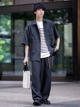 「ETELIO（エテリオ）の【2点セット】サージカルステンレスフープ　イヤーカフ　巾着付き（イヤーカフ）」を使った、つぐ吉さん（メンズ・172cm）の夏コーディネート