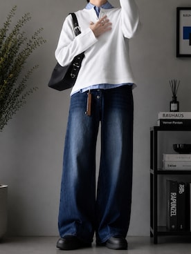 「EVOLVERA（エボルヴェラー）のVintage Button-Fry Semi-Flare Denim Pants / ヴィンテージ ボタンフライ セミフレアデニムパンツ（デニムパンツ、ブルー系）」を使った、つぐ吉さん（メンズ・173cm）の夏コーディネート