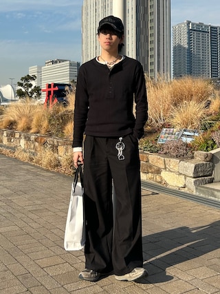 「Parts Lab.(パーツラボ)の【Parts Lab.】Basic Buggy Slacks / ベーシックバギースラックス(スラックス)」を使った、つぐ吉さん(メンズ・173cm)の冬コーディネート