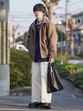「モヘアカーディガン」｜「アイテム（ジャケット/アウター）」を使った、つぐ吉さん（メンズ・172cm）の秋コーディネート