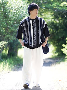 「アイテム（ネックレス、ホワイト系）」を使った、つぐ吉さん（メンズ・172cm）の夏コーディネート