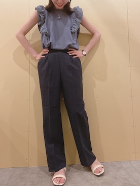 「ラッフルスリーブ」｜yuka☻さん（レディース・159cm）の夏コーディネート