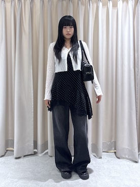 「FREE'S MART（フリーズマート）の◆シアーチュールレースカーディガン（Tシャツ/カットソー、ホワイト系）」を使った、rukaさん（レディース・166cm）の夏コーディネート