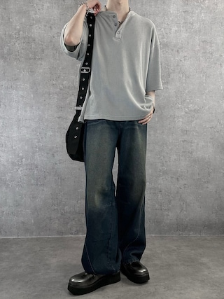 「SERACE（セラス）の【SERACE】Vintage waffle thermal henry neck short sleeve T-shirt / ヴィンテージワッフルサーマルヘンリーネック半袖Tシャツ（Tシャツ/カットソー）」を使った、cobaさん（メンズ・173cm）の夏コーディネート