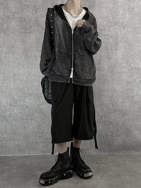 「SERACE（セラス）の【SERACE】Vintage design loose mesh zip parker / ヴィンテージデザインルーズメッシュジップパーカー（パーカー、ブラック系）」を使った、cobaさん（メンズ・173cm）の夏コーディネート