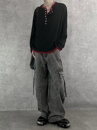 「SERACE(セラス)の【SERACE】Layered style henley neck long sleeve T-shirt / レイヤードスタイルヘンリーネックロンT(Tシャツ/カットソー)」を使った、cobaさん(メンズ・173cm)の秋コーディネート