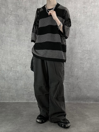 「SERACE（セラス）の【SERACE】Loose silhouette sheer mesh short sleeve knit / ルーズシルエットシアーメッシュ半袖ニット（ニット/セーター）」を使った、cobaさん（メンズ・173cm）の春コーディネート