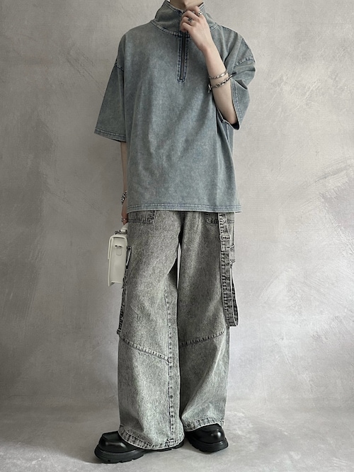 SERACE】Vintage design loose chemical short sleeve half zip