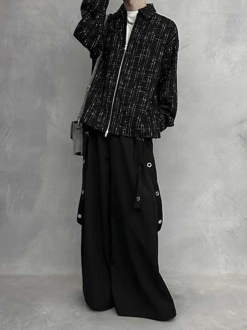 SERACE】Loose silhouette drape mode suspender wide slacks / ルーズ