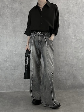 「SERACE（セラス）の【SERACE】Drape stretch loose short sleeve dolman shirt / ドレープストレッチルーズ半袖ドルマンシャツ（シャツ/ブラウス、ブラック系）」を使った、cobaさん（メンズ・173cm）の夏コーディネート