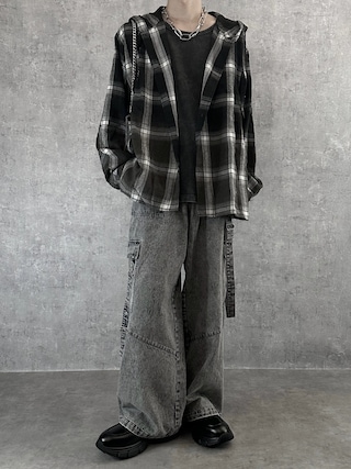 「Alfred Alex(アルフレッドアレックス)の【Alfred Alex】グラデーション チェック フードシャツ(シャツ/ブラウス)」を使った、cobaさん(メンズ・173cm)の春コーディネート