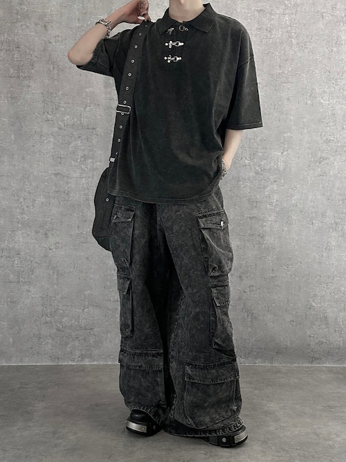 「SERACE（セラス）の【SERACE】Super wide vintage denim parachute cargo pants / スーパーワイドヴィンテージデニムパラシュートカーゴパンツ（デニムパンツ）」を使った、cobaさん（メンズ・173cm）の春コーディネート