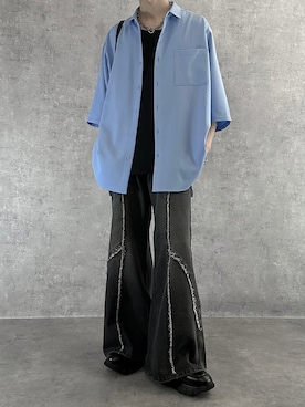 「SERACE（セラス）の【SERACE】Loose silhouette short sleeve shirt / ルーズシルエット半袖シャツ（シャツ/ブラウス、ブルー系）」を使った、cobaさん（メンズ・173cm）の夏コーディネート