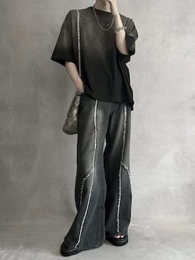 「SERACE（セラス）の【SERACE】Vintage design loose gradation t-shirt / ヴィンテージデザインルーズグラデーションTシャツ（Tシャツ/カットソー）」を使った、cobaさん（メンズ・173cm）の夏コーディネート