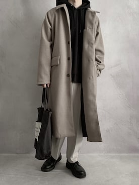 「オーバーコート」｜「アイテム（トートバッグ）」を使った、cobaさん（メンズ・173cm）の冬コーディネート