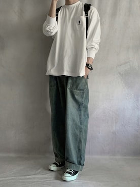 「U.S. POLO ASSN.（ユーエスポロアッスン）のU.S. POLO ASSN. /ユーエスポロアッスン 別注ワンポイント刺繍 ビッグシルエット長袖カットソー（Tシャツ/カットソー）」を使った、cobaさん（メンズ・173cm）の秋コーディネート