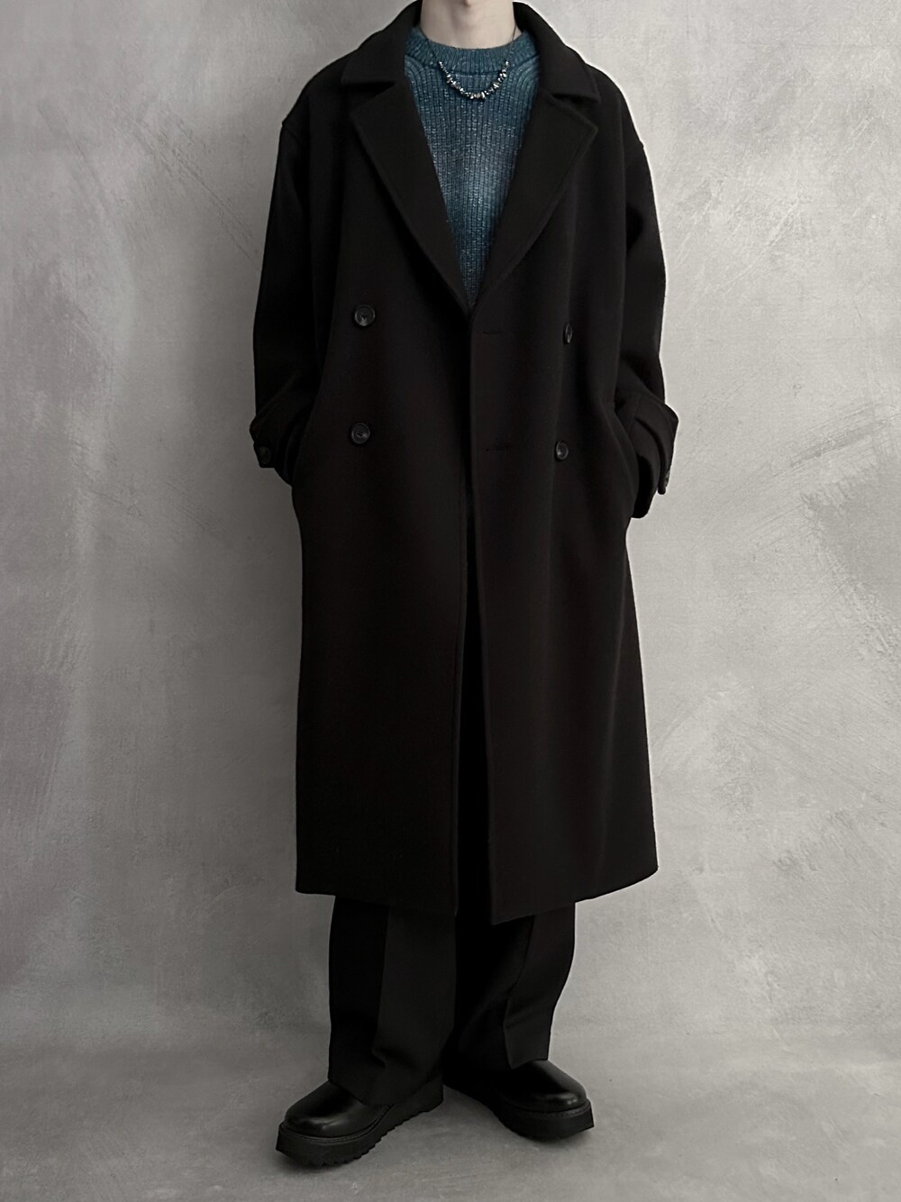 【SERACE】ルーズシルエットメルトンロングダブルチェスターコート SERACE】Loose silhouette melton long double chester coat